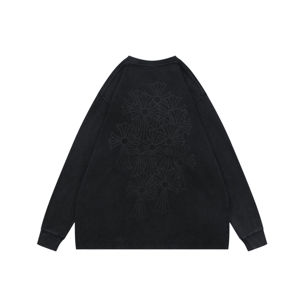 Chrome Hearts Shadow Cross Print Washed Long-Sleeve T-Shirt in Black