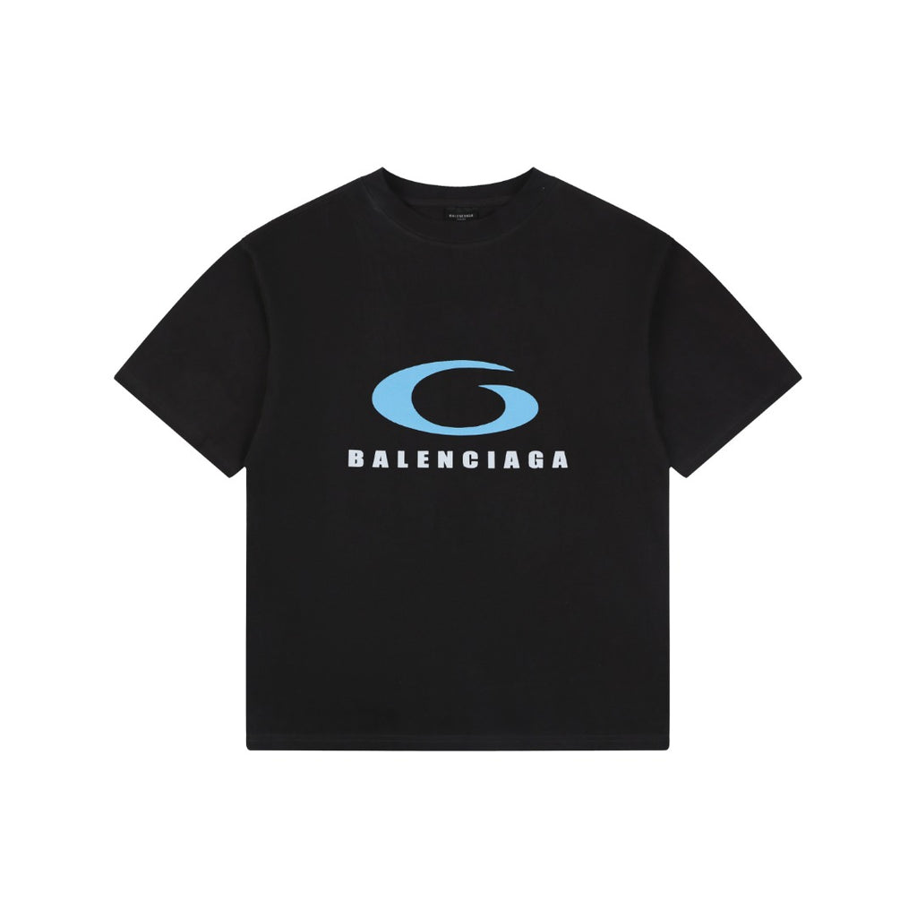 Balenciaga Blue Ring Logo T-Shirt in Black
