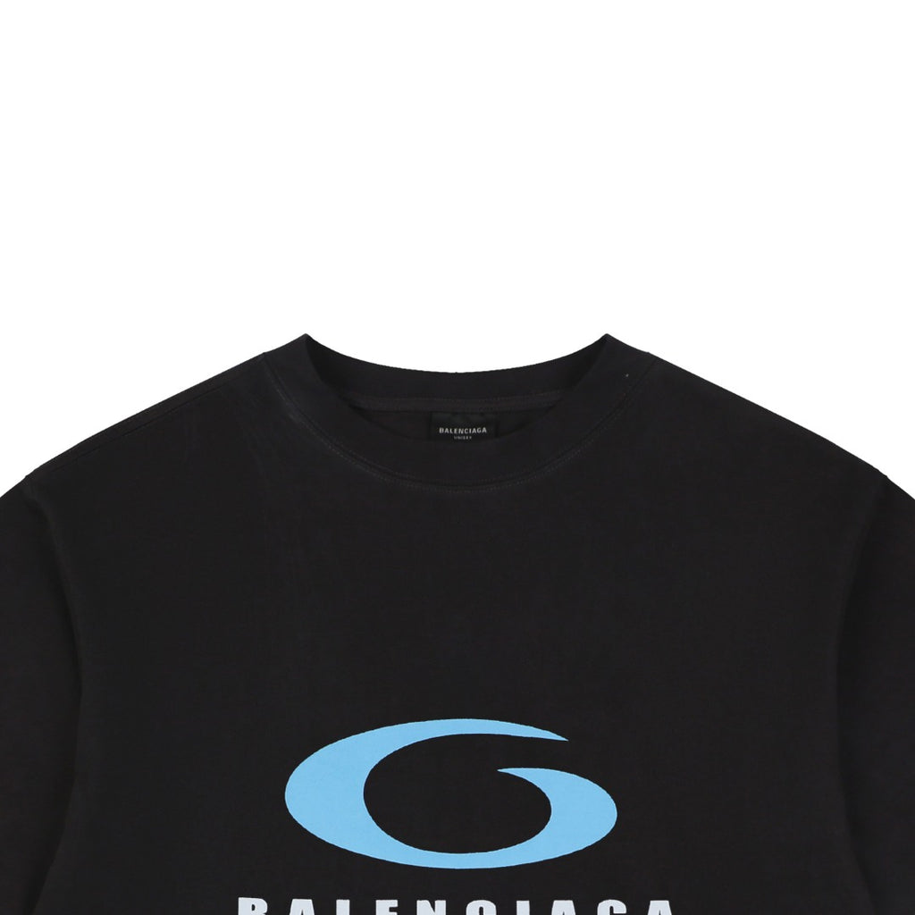 Balenciaga Blue Ring Logo T-Shirt in Black