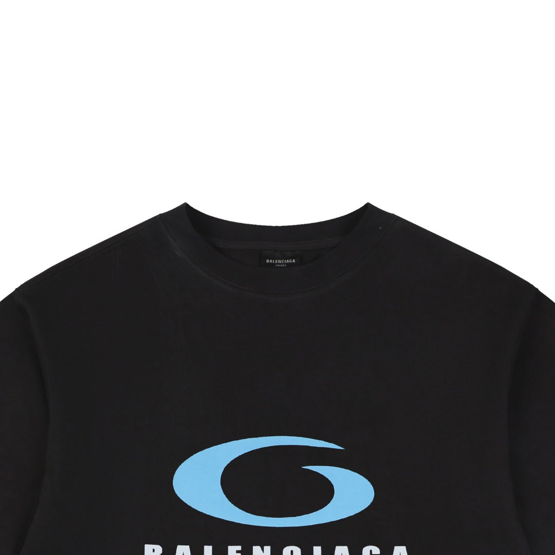 Balenciaga Blue Ring Logo T-Shirt in Black