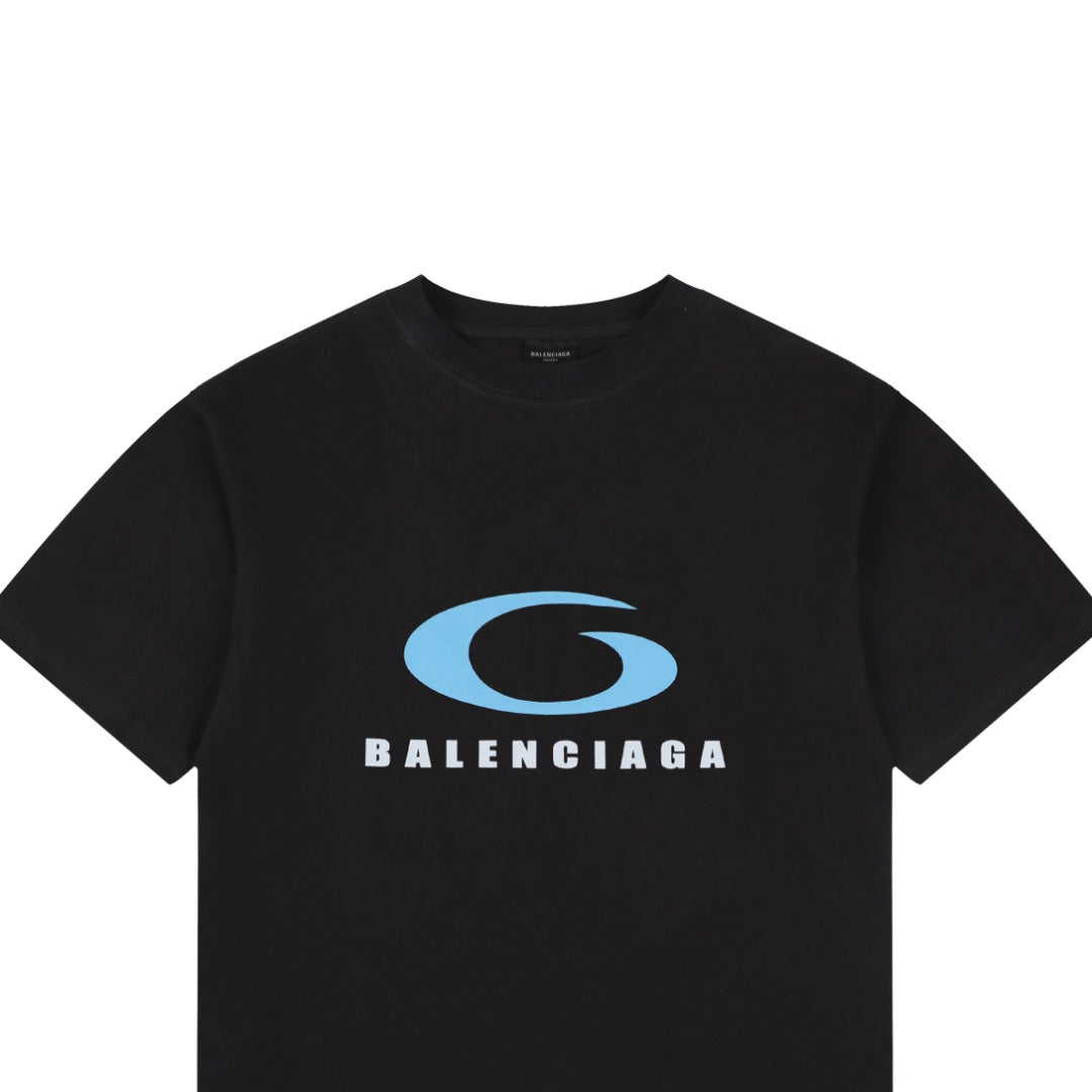 Balenciaga Blue Ring Logo T-Shirt in Black