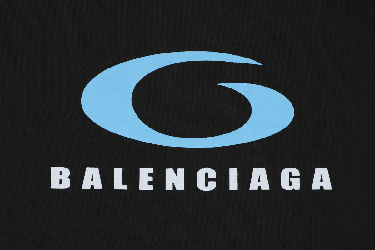 Balenciaga Blue Ring Logo T-Shirt in Black