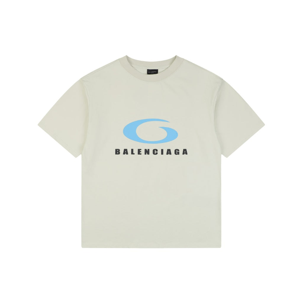 Balenciaga Blue Ring Logo T-Shirt in Off-White