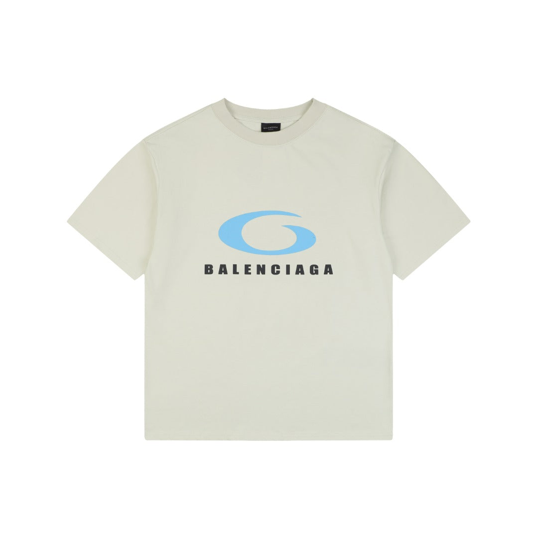 Balenciaga Blue Ring Logo T-Shirt in Off-White