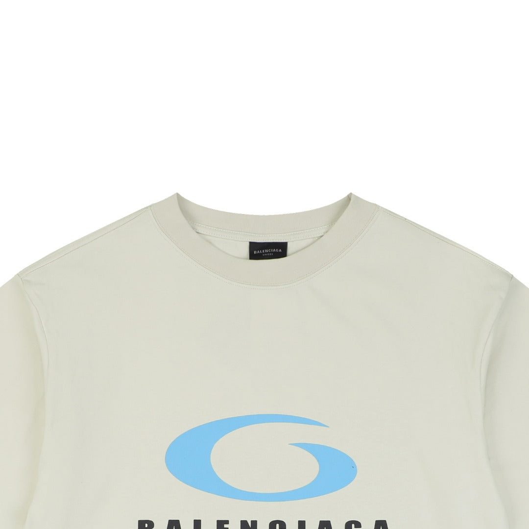 Balenciaga Blue Ring Logo T-Shirt in Off-White