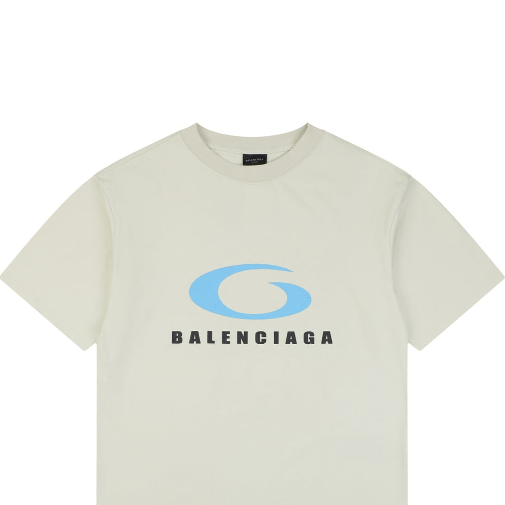 Balenciaga Blue Ring Logo T-Shirt in Off-White