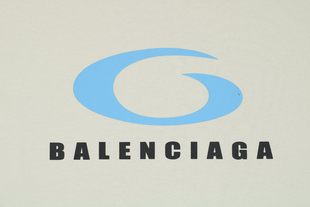 Balenciaga Blue Ring Logo T-Shirt in Off-White