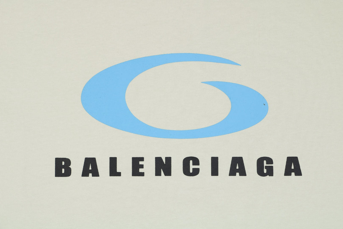 Balenciaga Blue Ring Logo T-Shirt in Off-White
