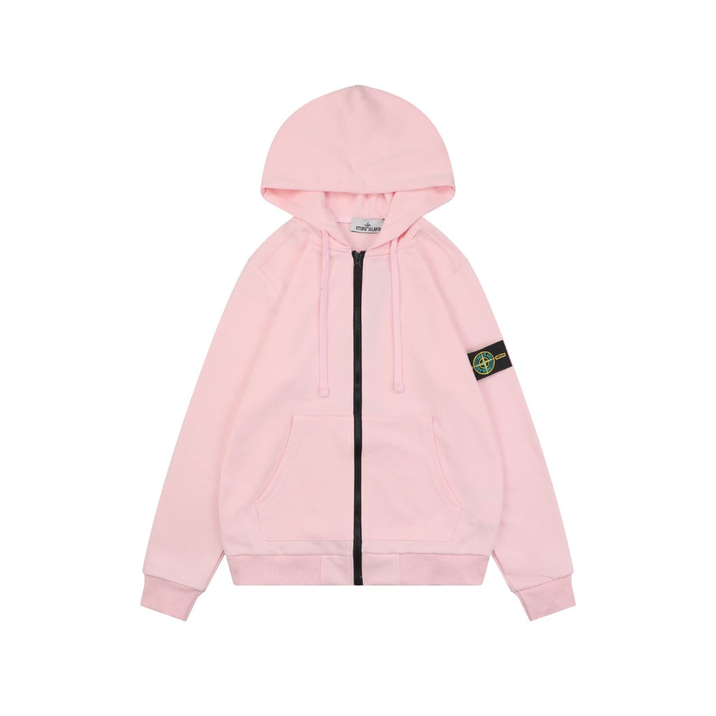 Stone Island Arm Badge Zip Hooded Jacket in Pink