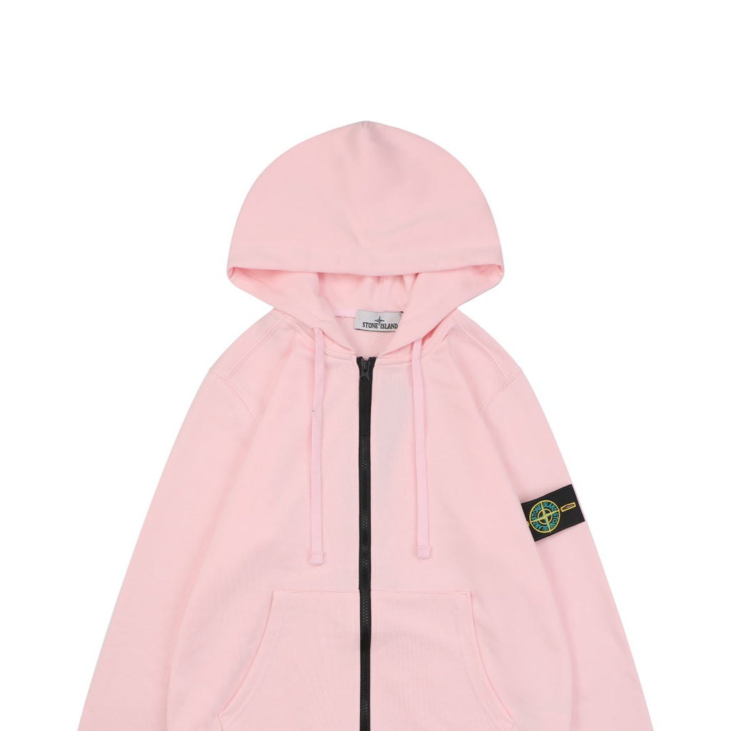 Stone Island Arm Badge Zip Hooded Jacket in Pink