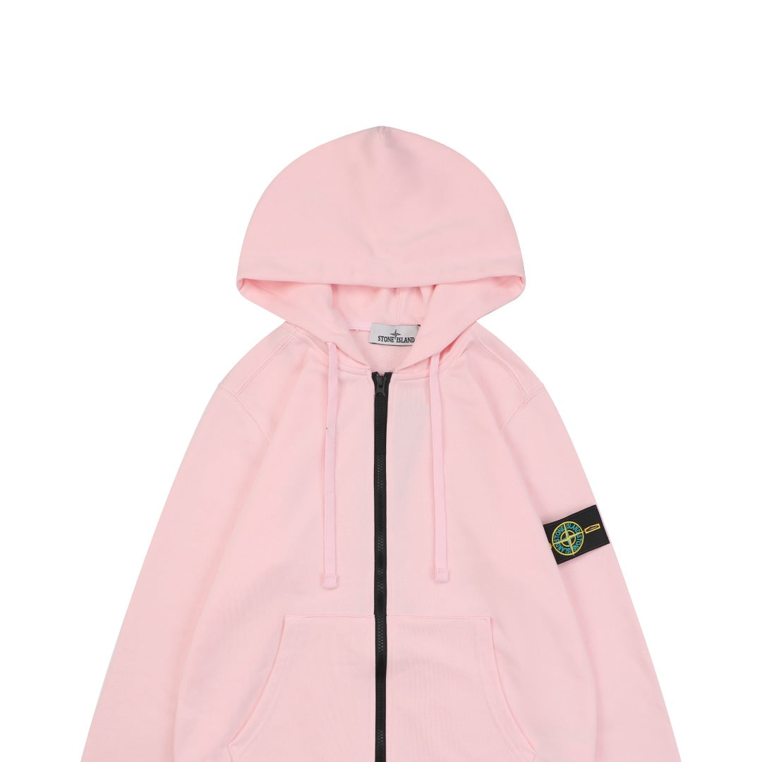 Stone Island Arm Badge Zip Hooded Jacket in Pink