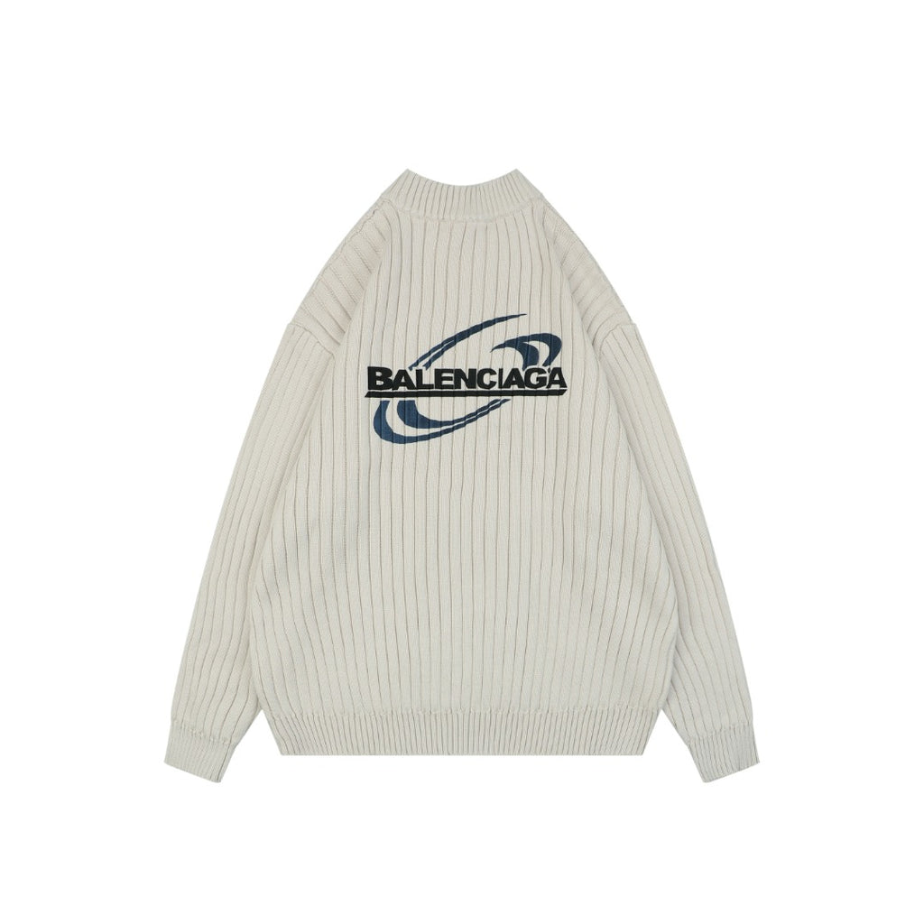 Balenciaga Ring Logo Ribbed Half-Zip Sweater in Ivory