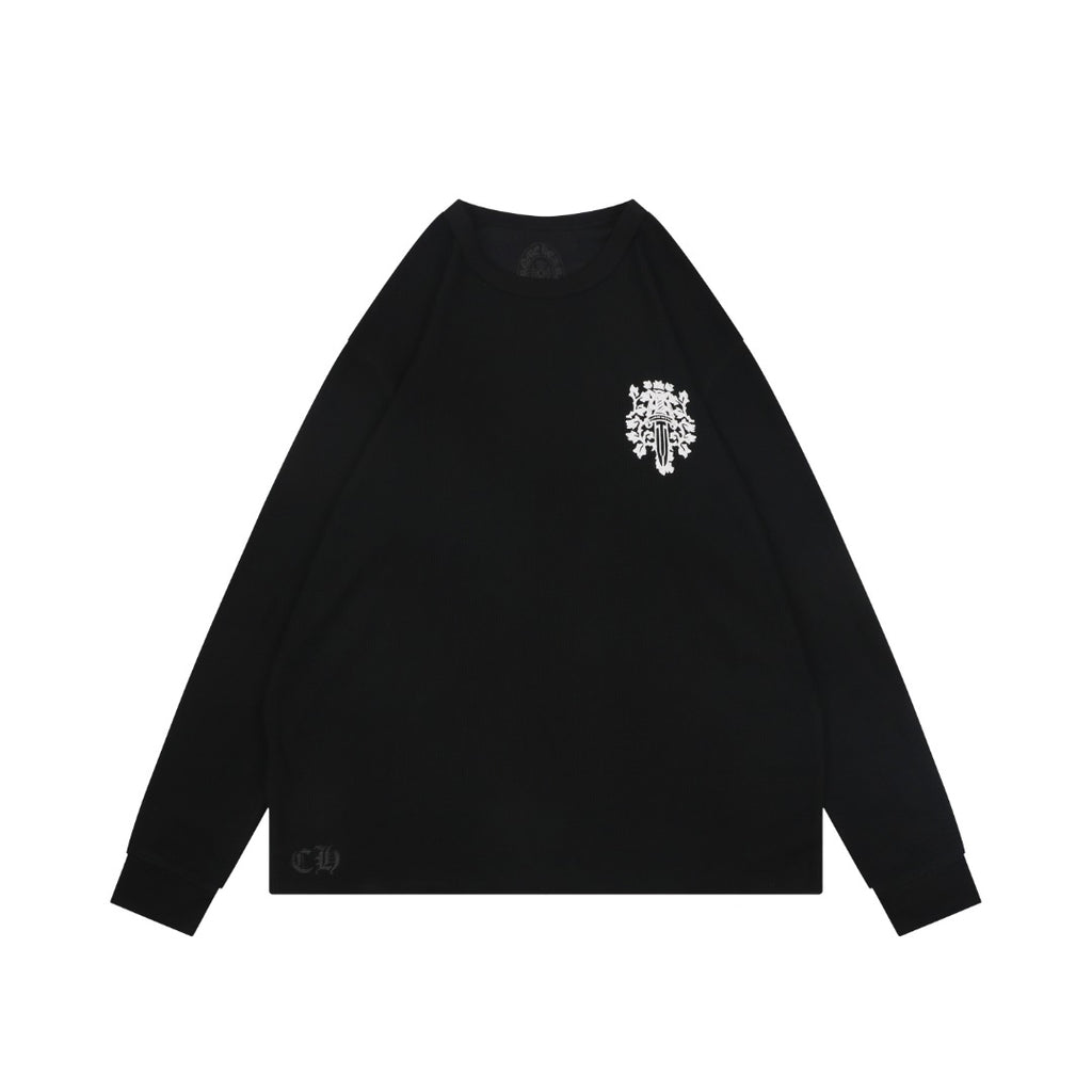Chrome Hearts Waffle-Knit Vine Sword Print Long-Sleeve T-Shirt in Black