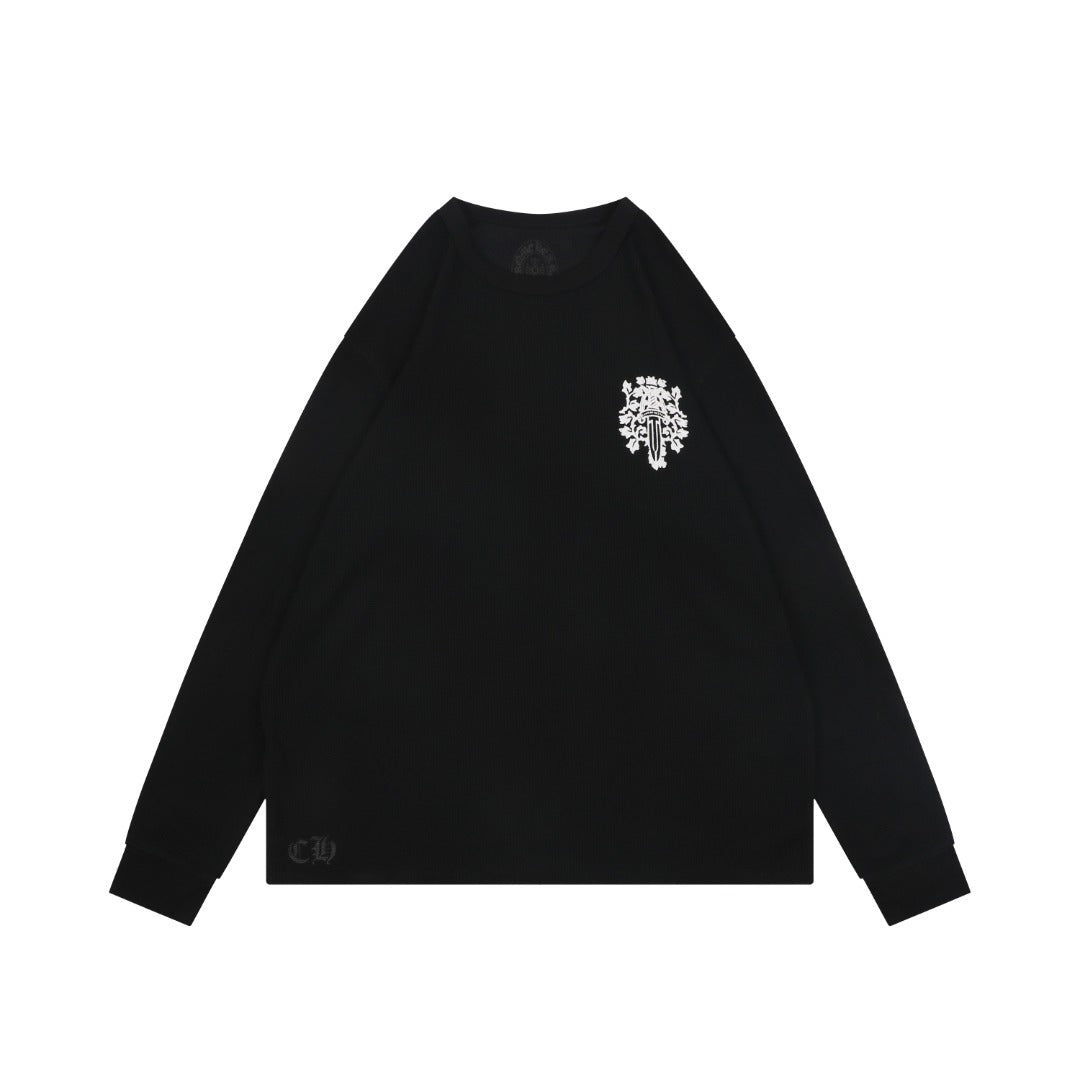 Chrome Hearts Waffle-Knit Vine Sword Print Long-Sleeve T-Shirt in Black