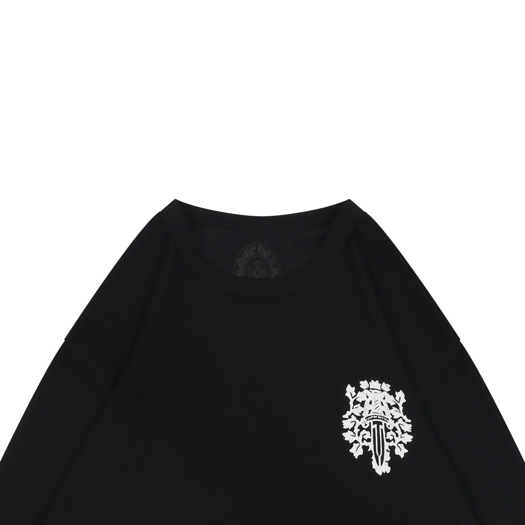 Chrome Hearts Waffle-Knit Vine Sword Print Long-Sleeve T-Shirt in Black