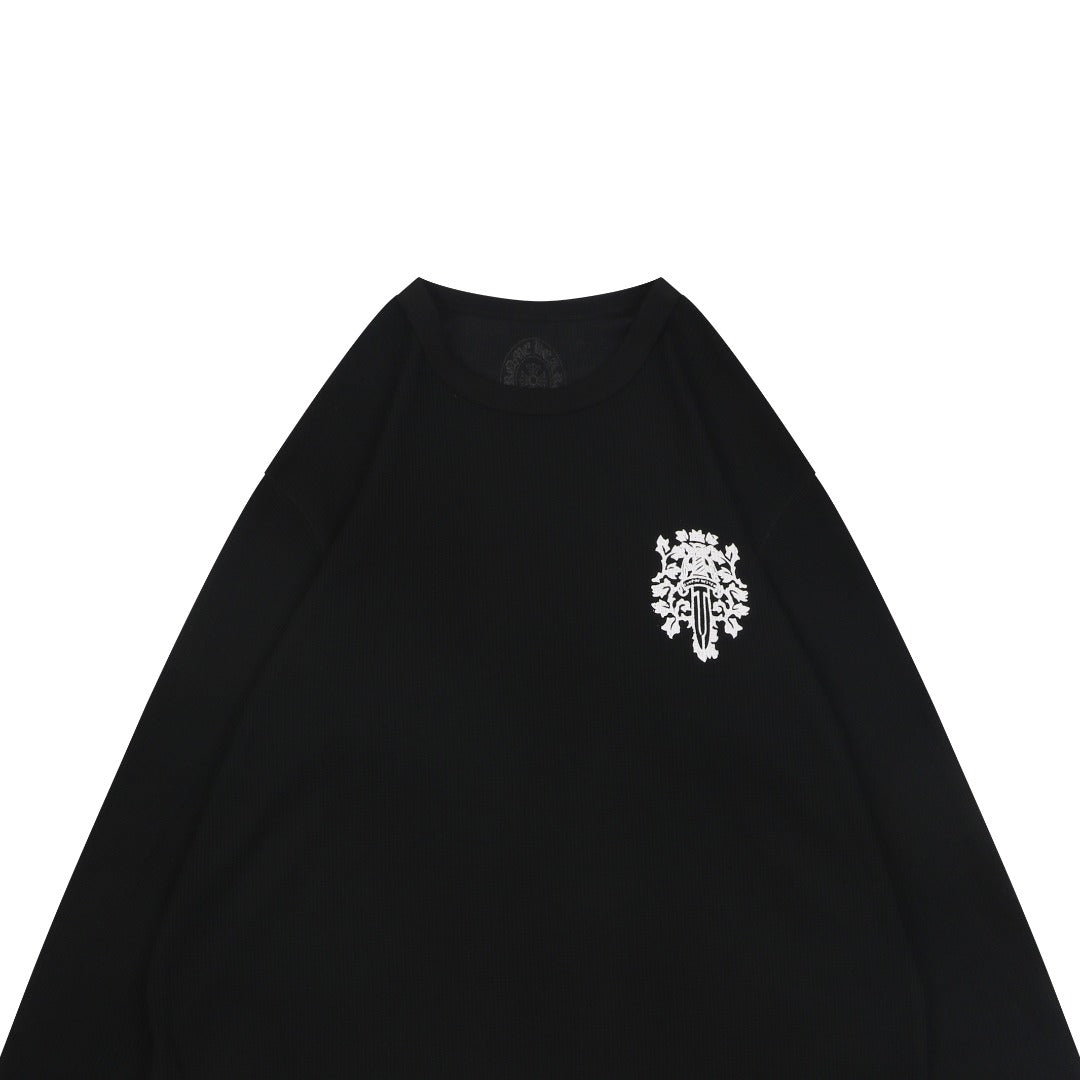 Chrome Hearts Waffle-Knit Vine Sword Print Long-Sleeve T-Shirt in Black
