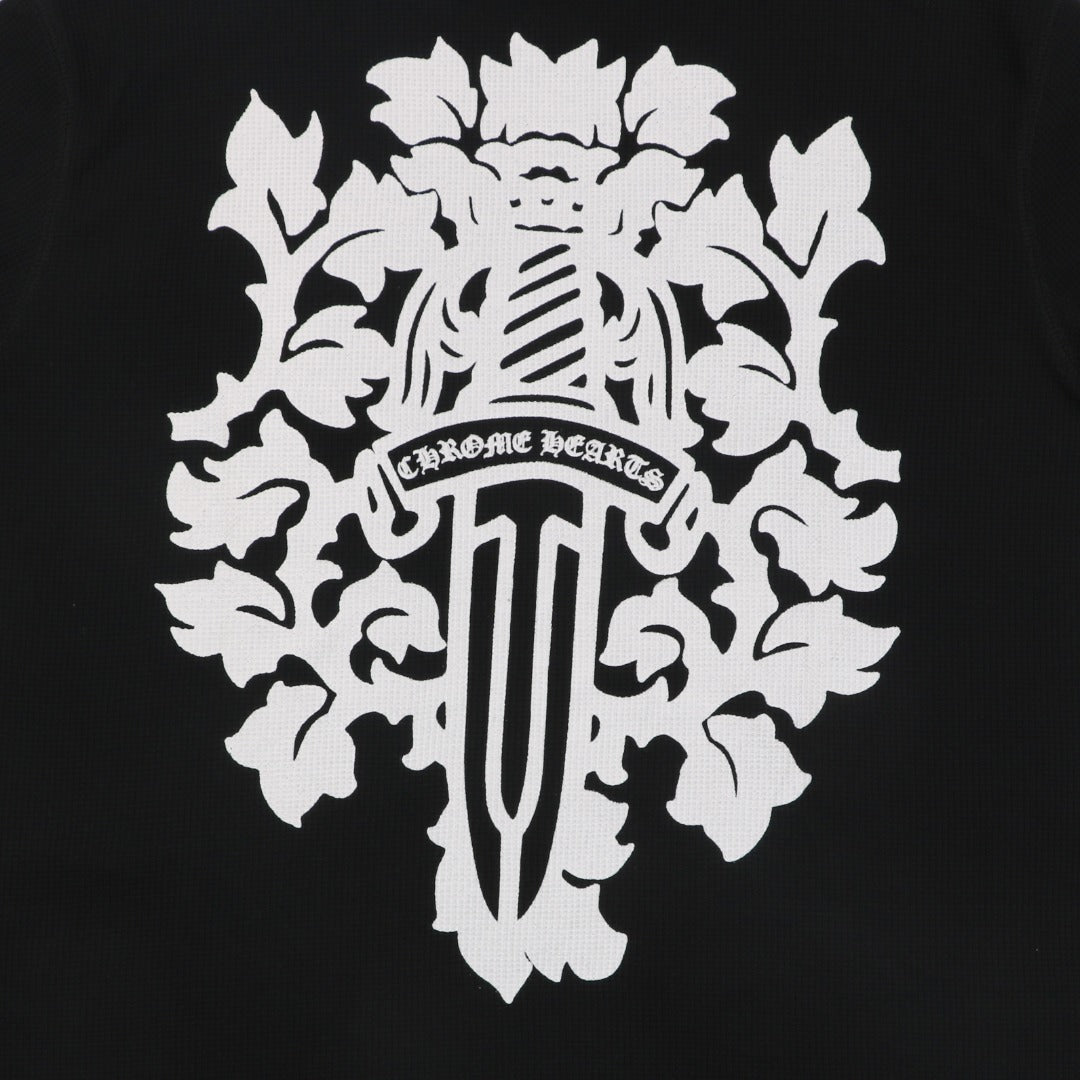 Chrome Hearts Waffle-Knit Vine Sword Print Long-Sleeve T-Shirt in Black