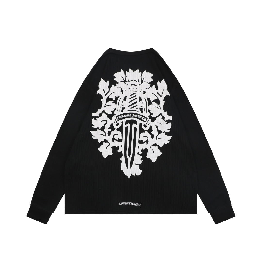 Chrome Hearts Waffle-Knit Vine Sword Print Long-Sleeve T-Shirt in Black