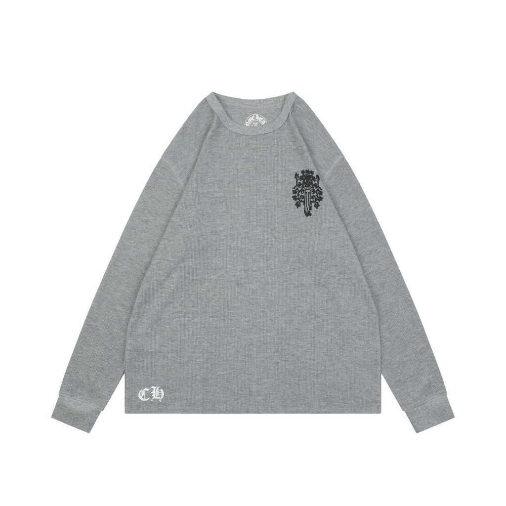 Chrome Hearts Waffle-Knit Vine Sword Print Long-Sleeve T-Shirt in Gray