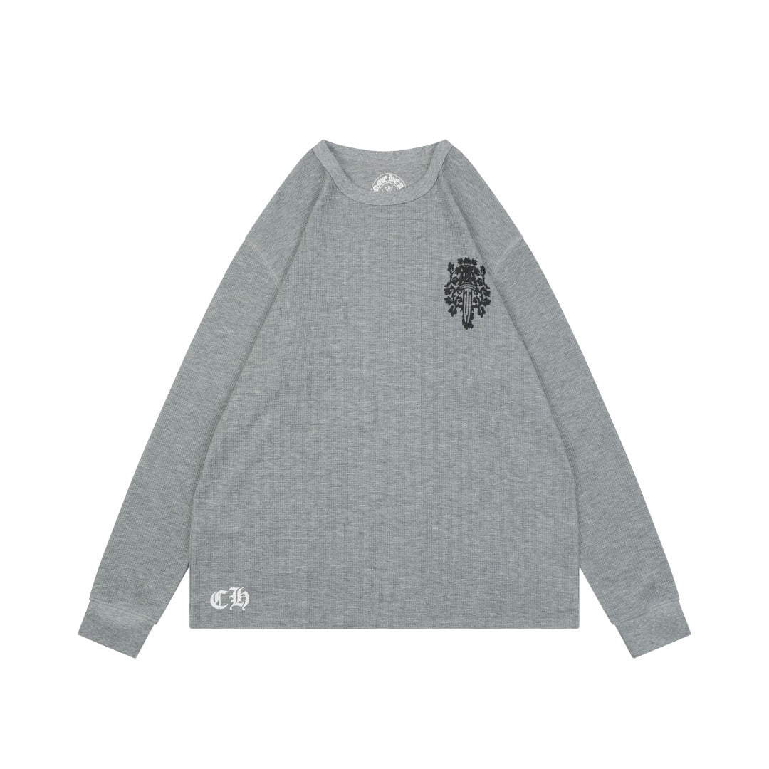 Chrome Hearts Waffle-Knit Vine Sword Print Long-Sleeve T-Shirt in Gray