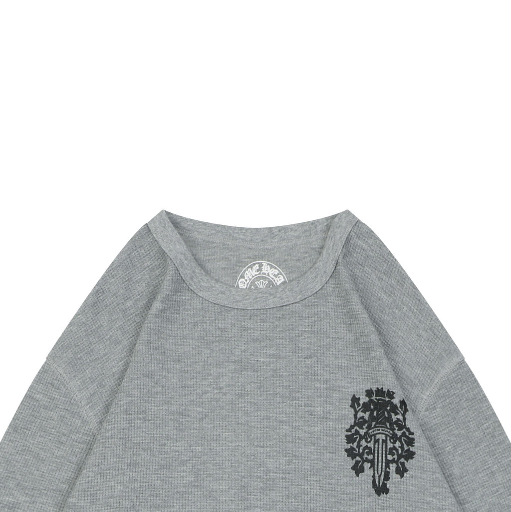 Chrome Hearts Waffle-Knit Vine Sword Print Long-Sleeve T-Shirt in Gray