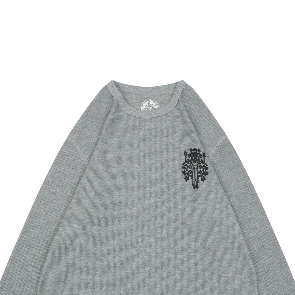 Chrome Hearts Waffle-Knit Vine Sword Print Long-Sleeve T-Shirt in Gray