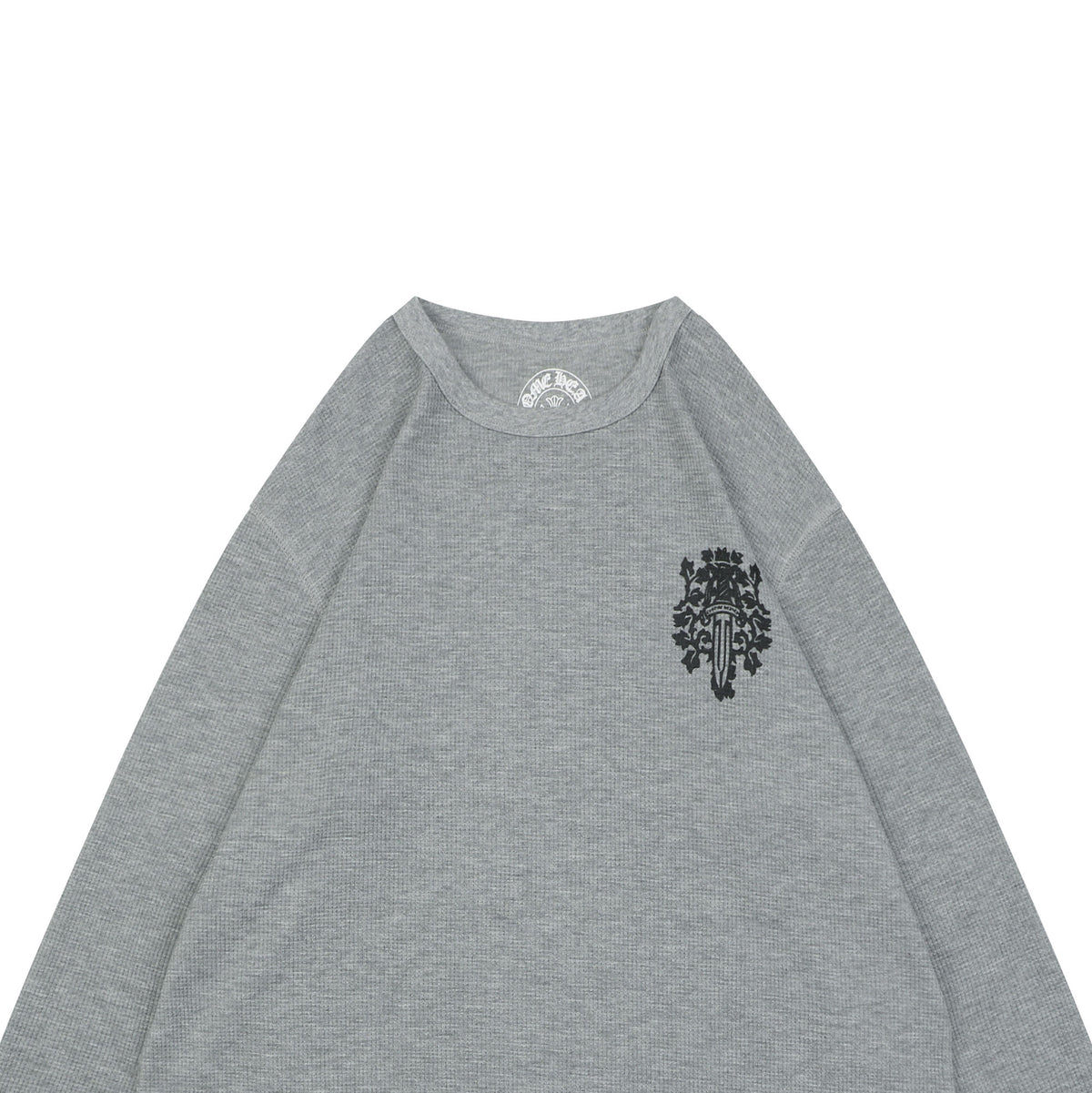 Chrome Hearts Waffle-Knit Vine Sword Print Long-Sleeve T-Shirt in Gray