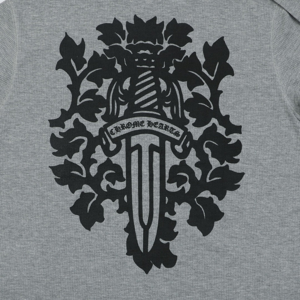 Chrome Hearts Waffle-Knit Vine Sword Print Long-Sleeve T-Shirt in Gray