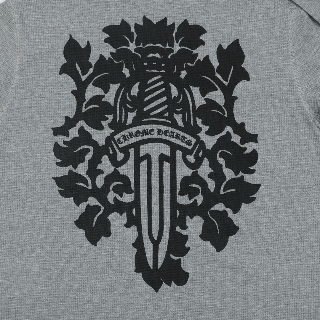 Chrome Hearts Waffle-Knit Vine Sword Print Long-Sleeve T-Shirt in Gray
