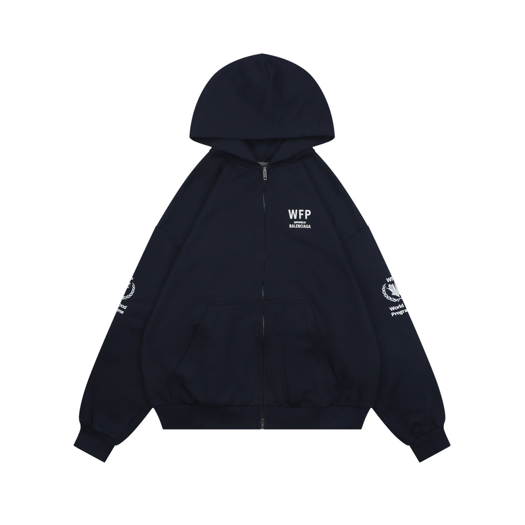Balenciaga WFP Letter Print Hooded Jacket in Navy
