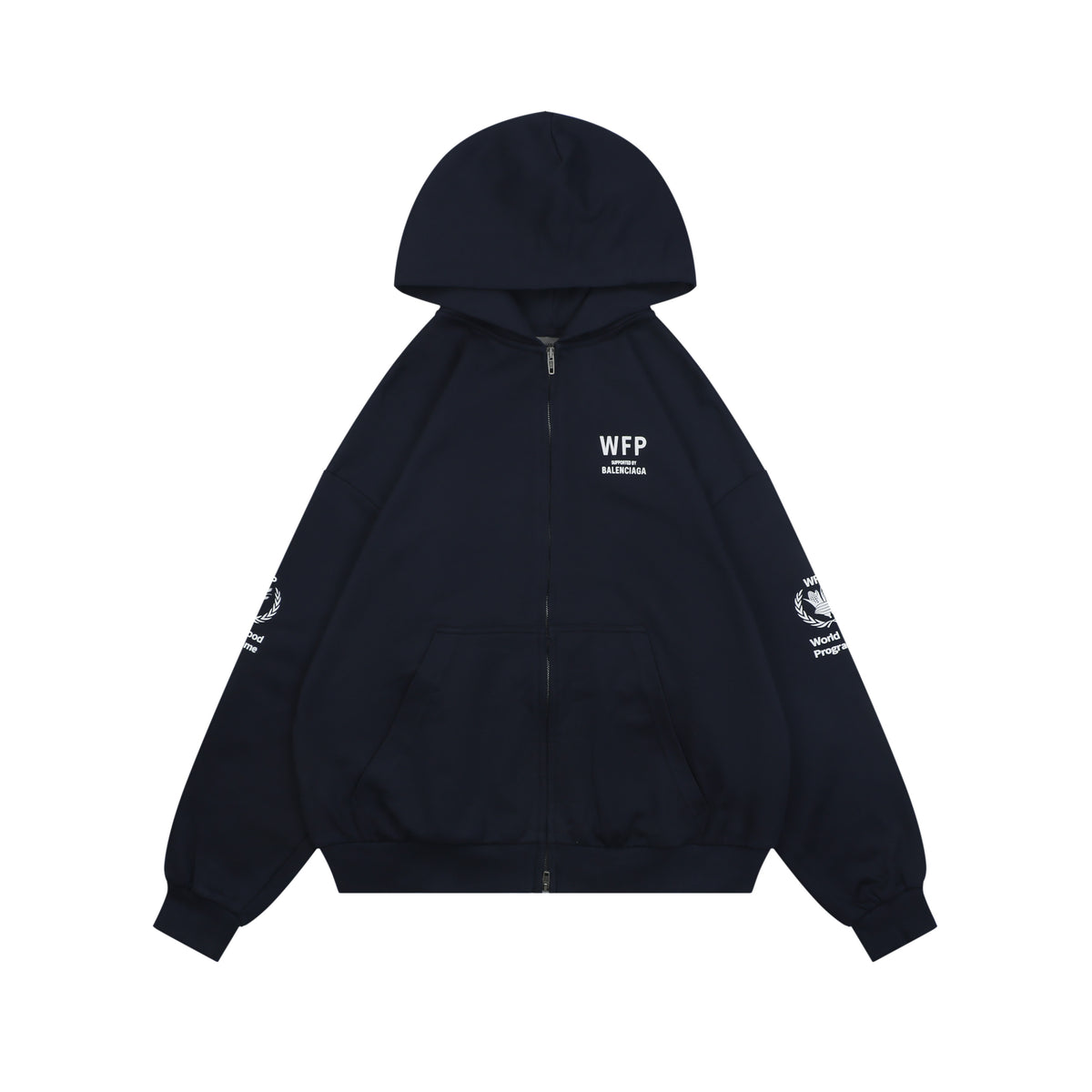 Balenciaga WFP Letter Print Hooded Jacket in Navy