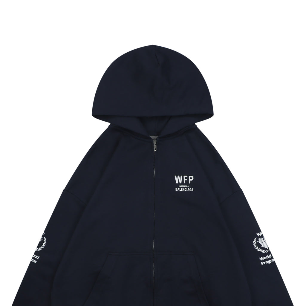 Balenciaga WFP Letter Print Hooded Jacket in Navy