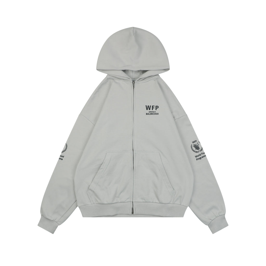 Balenciaga WFP Letter Print Hooded Jacket in Light Gray