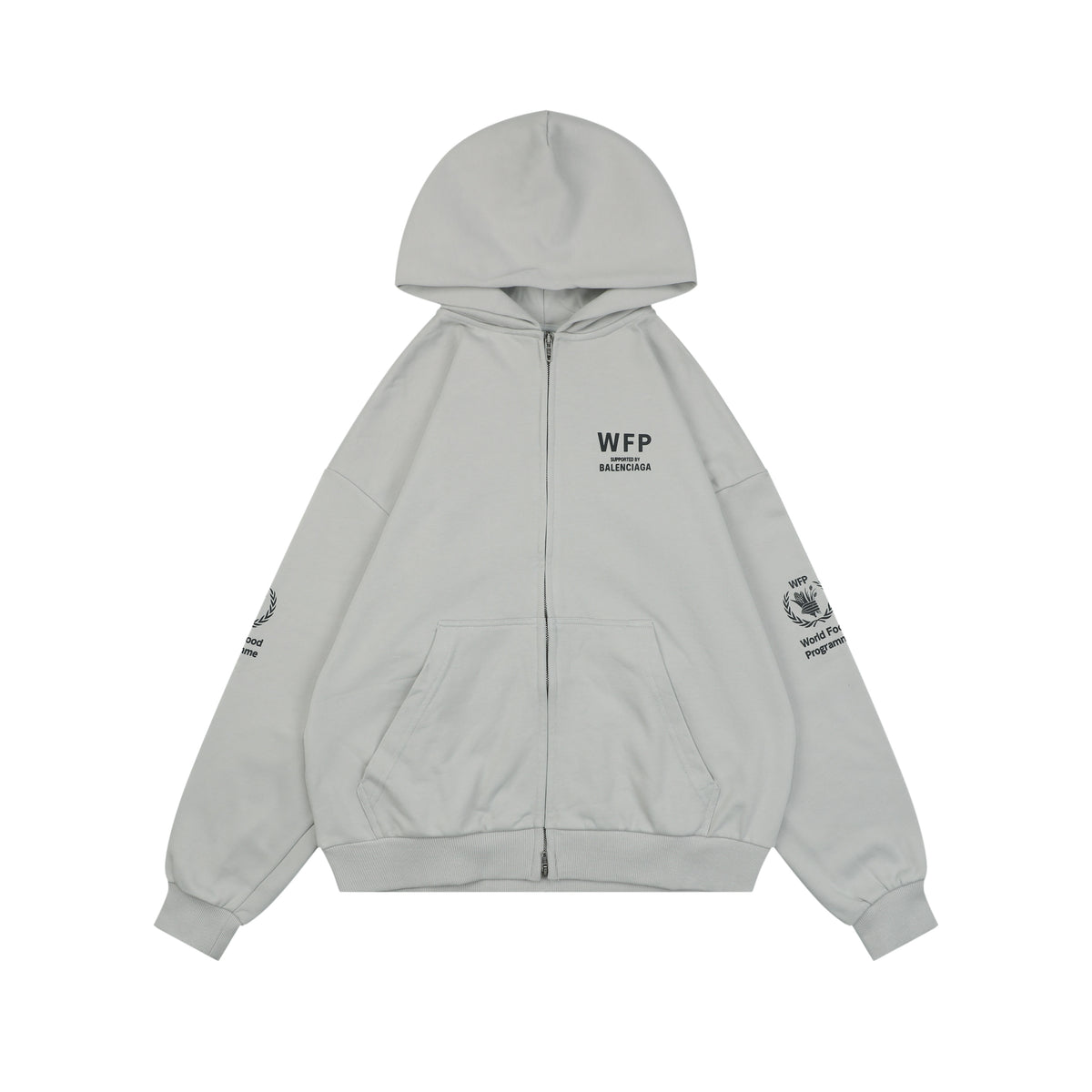 Balenciaga WFP Letter Print Hooded Jacket in Light Gray