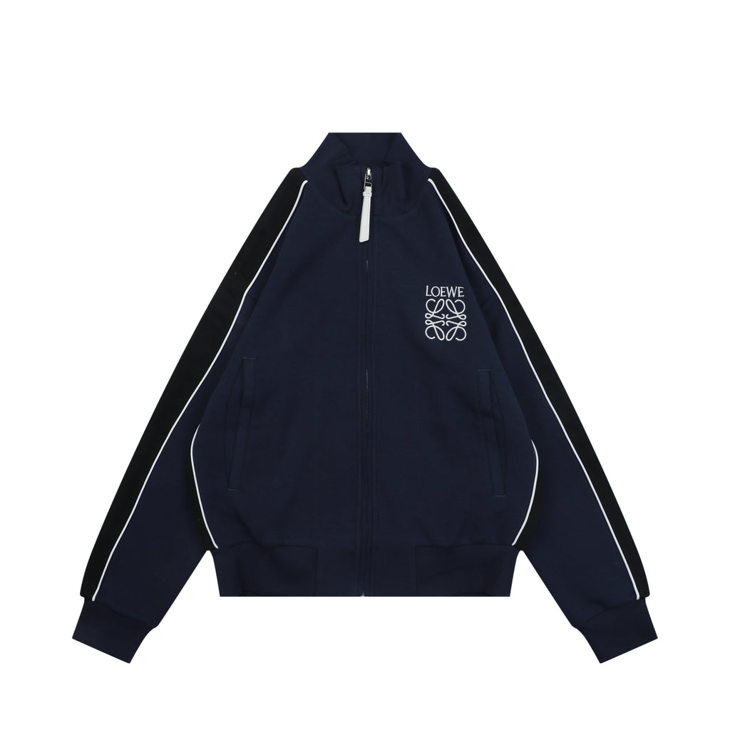 Loewe Floral Logo Colorblock High-Neck Jacket in Navy