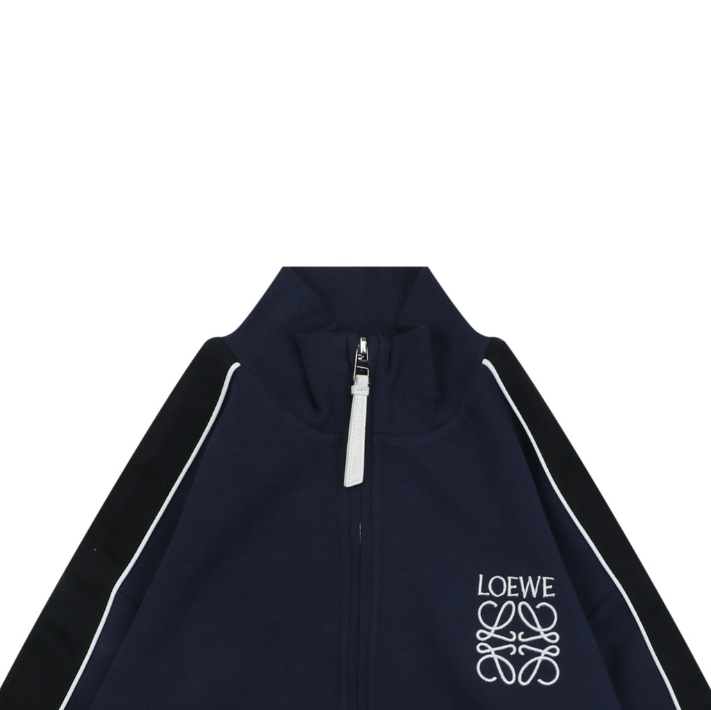 Loewe Floral Logo Colorblock High-Neck Jacket in Navy