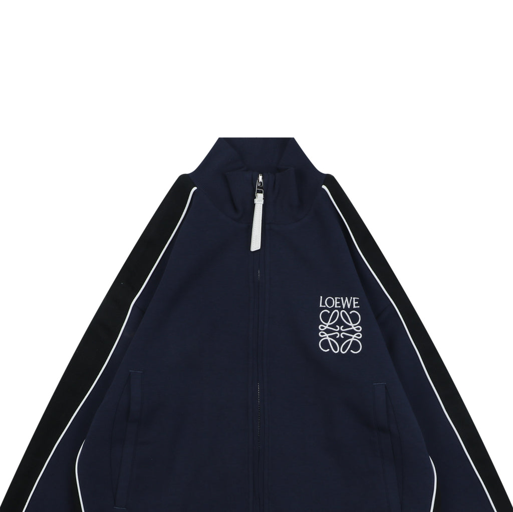 Loewe Floral Logo Colorblock High-Neck Jacket in Navy