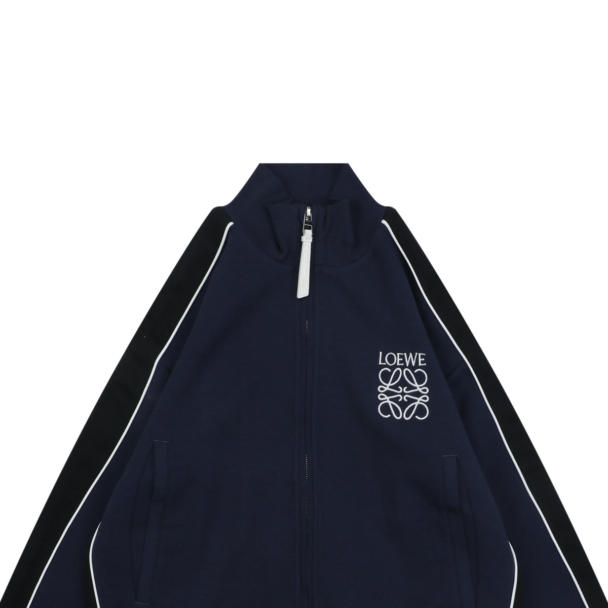 Loewe Floral Logo Colorblock High-Neck Jacket in Navy