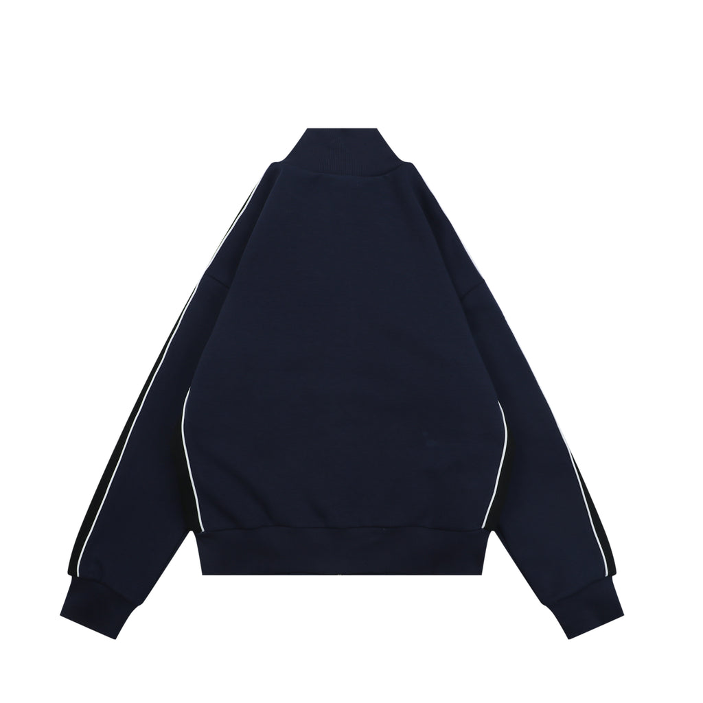 Loewe Floral Logo Colorblock High-Neck Jacket in Navy