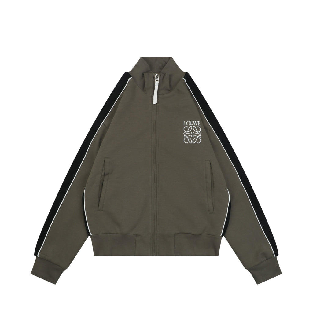 Loewe Floral Logo Colorblock High-Neck Jacket in Green