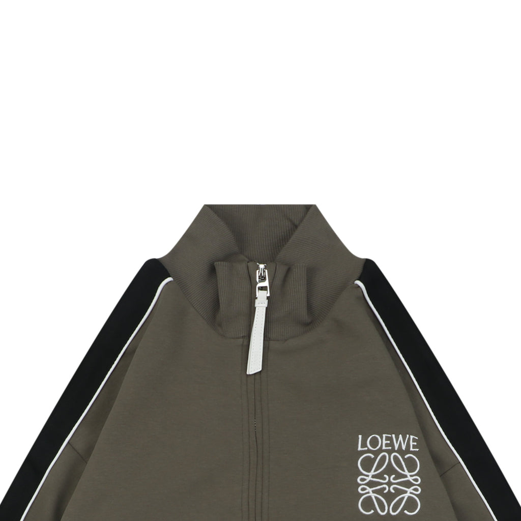 Loewe Floral Logo Colorblock High-Neck Jacket in Green