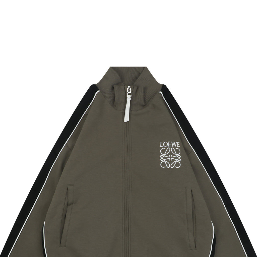 Loewe Floral Logo Colorblock High-Neck Jacket in Green