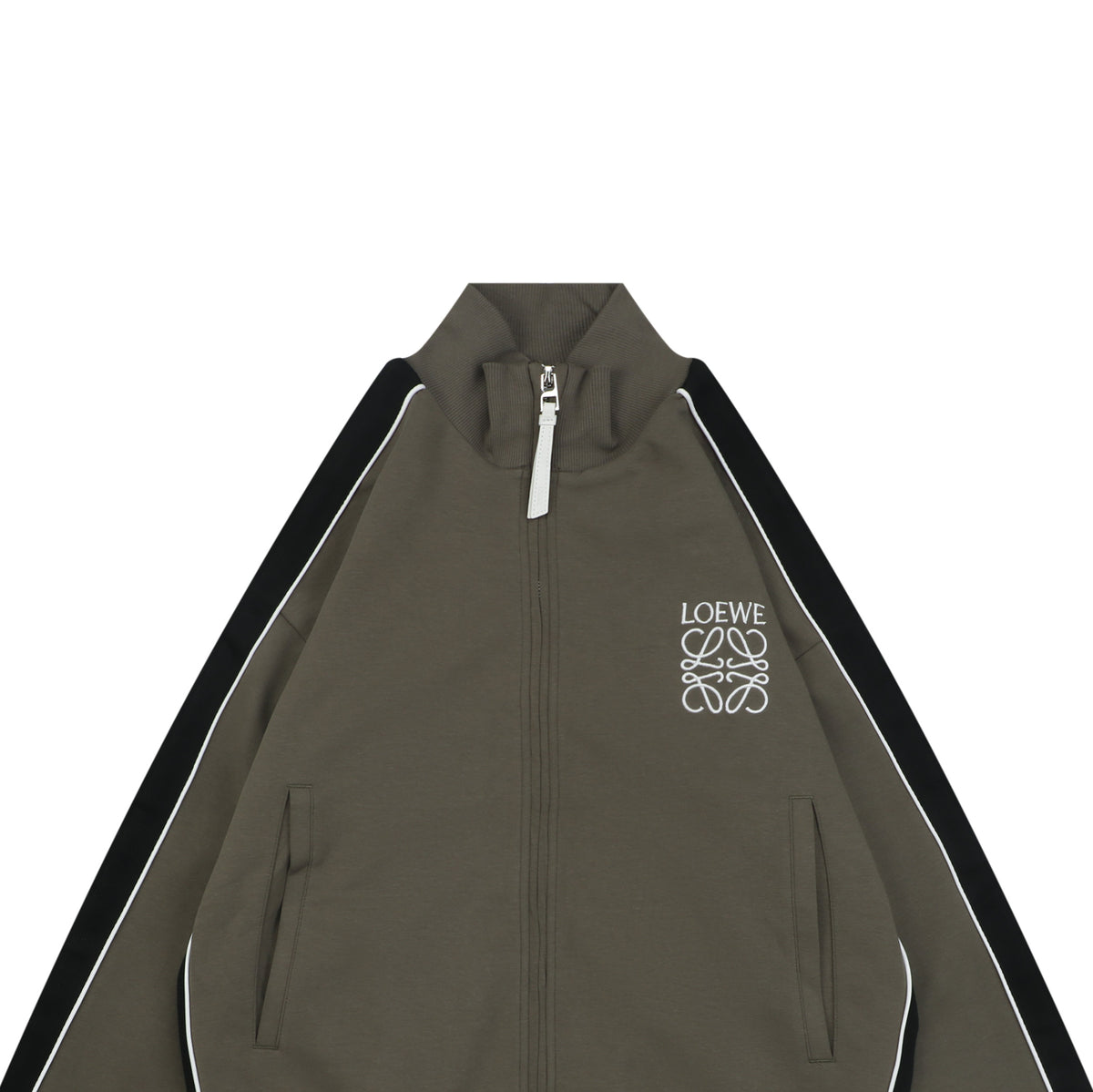 Loewe Floral Logo Colorblock High-Neck Jacket in Green