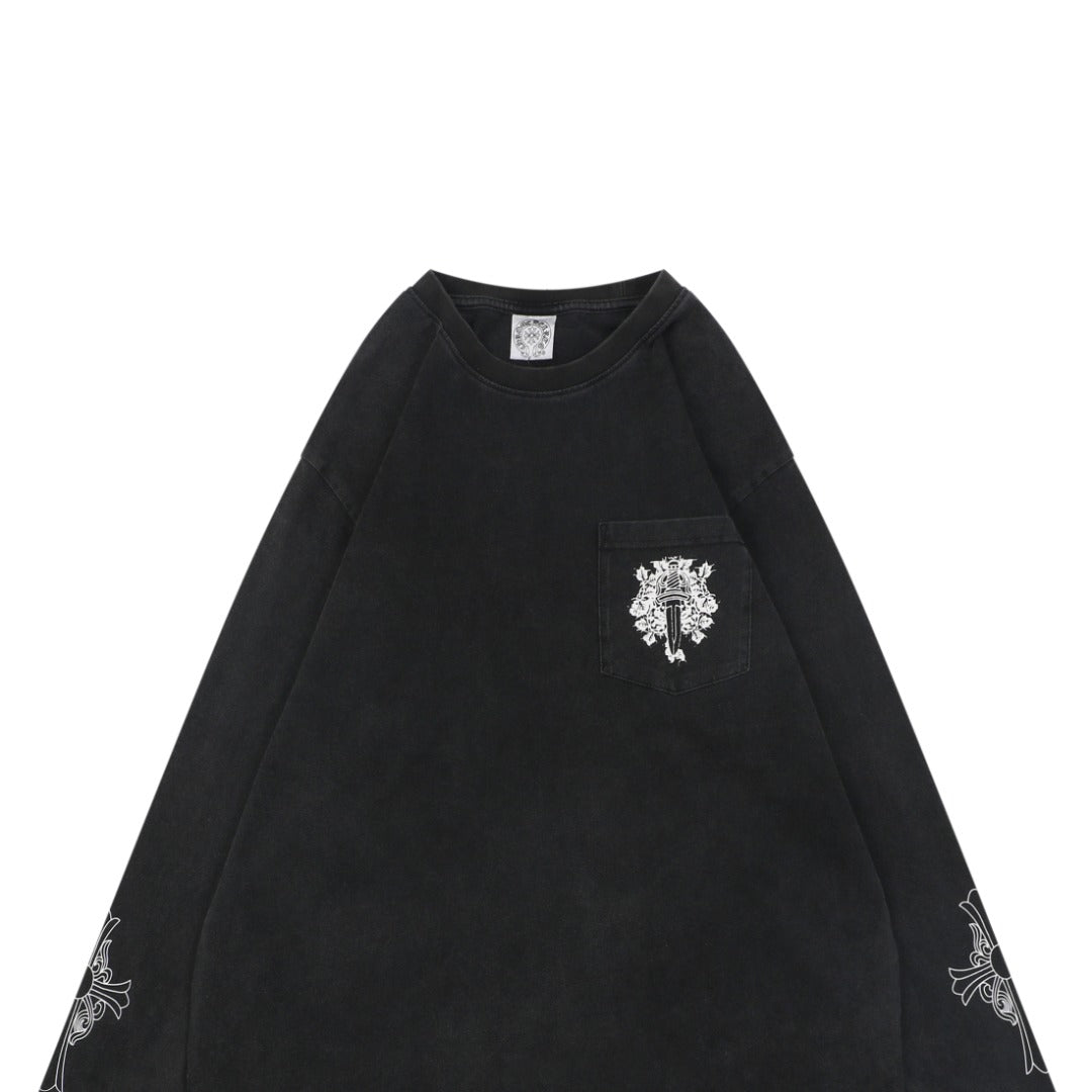 Chrome Hearts Pocket Vine Sword Print Long-Sleeve T-Shirt in Black