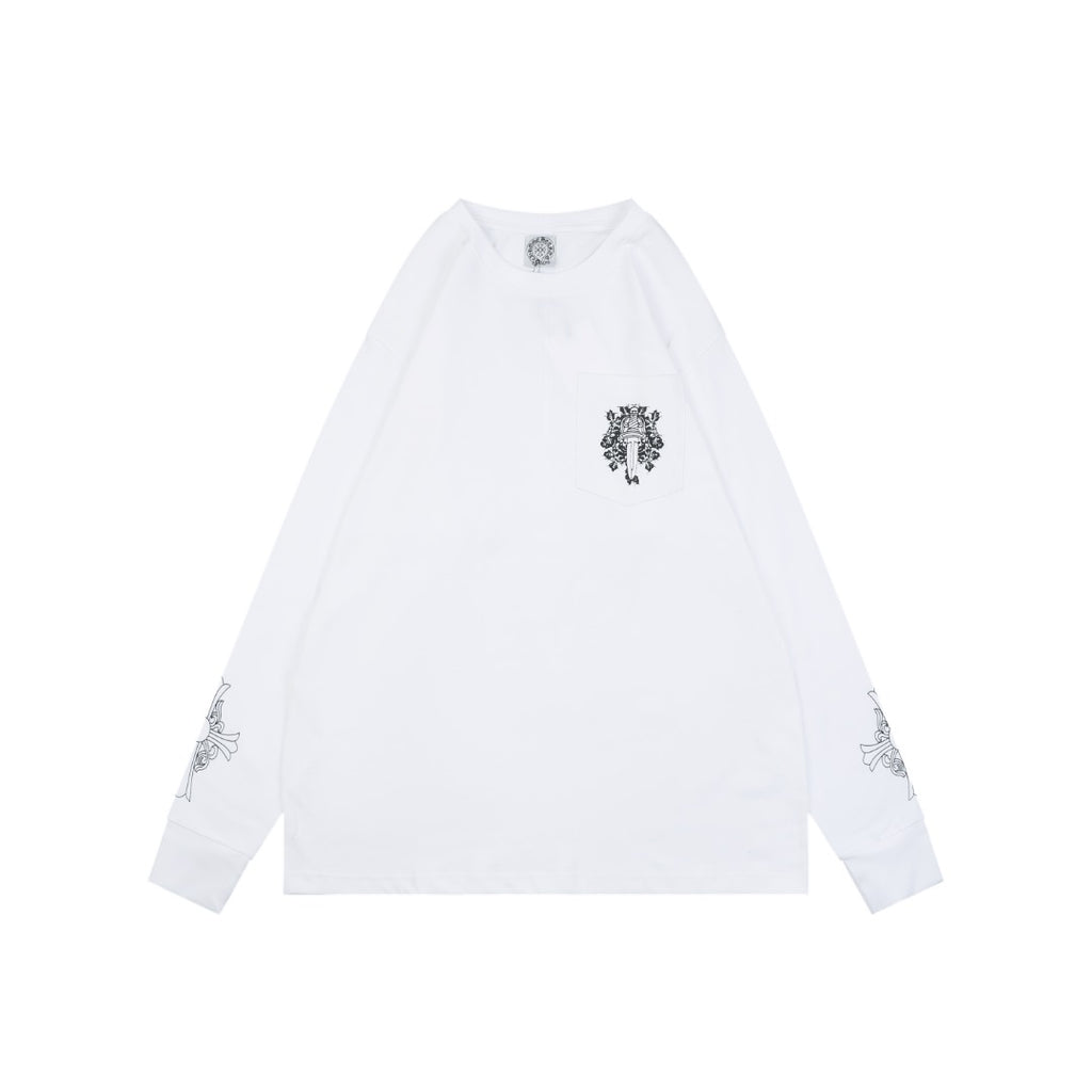 Chrome Hearts Pocket Vine Sword Print Long-Sleeve T-Shirt in White