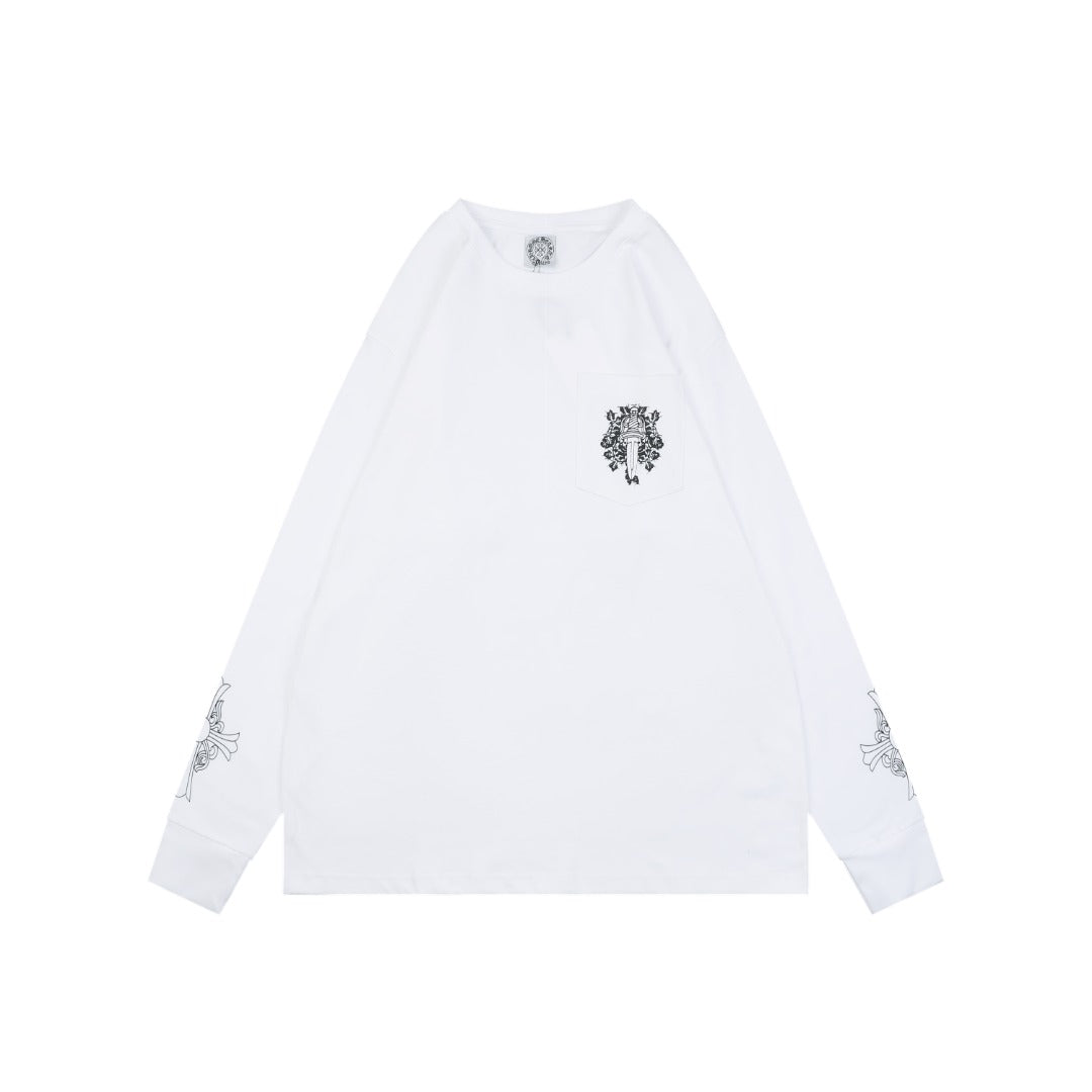 Chrome Hearts Pocket Vine Sword Print Long-Sleeve T-Shirt in White