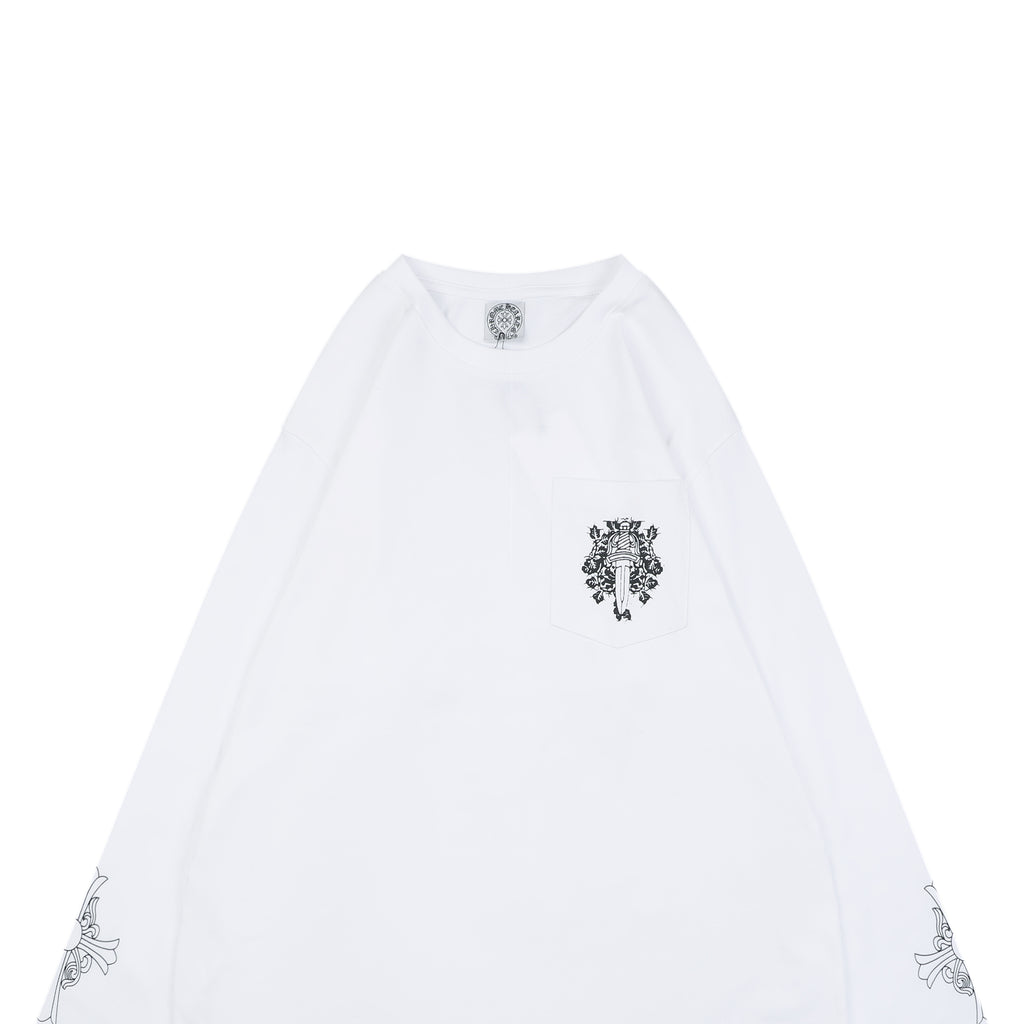 Chrome Hearts Pocket Vine Sword Print Long-Sleeve T-Shirt in White