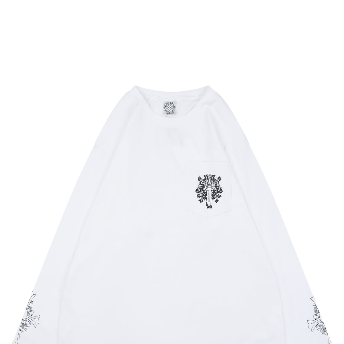 Chrome Hearts Pocket Vine Sword Print Long-Sleeve T-Shirt in White