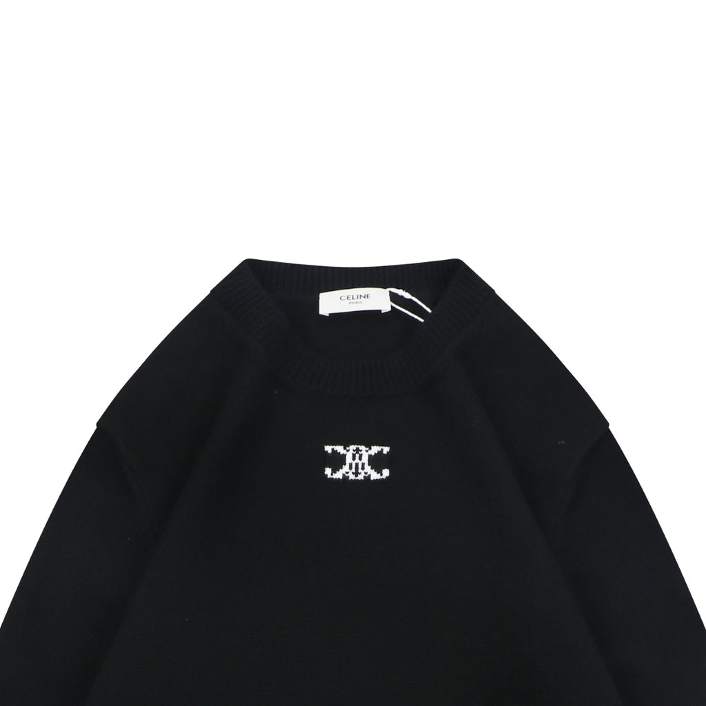 Celine Triomphe Logo Crewneck Sweater in Black