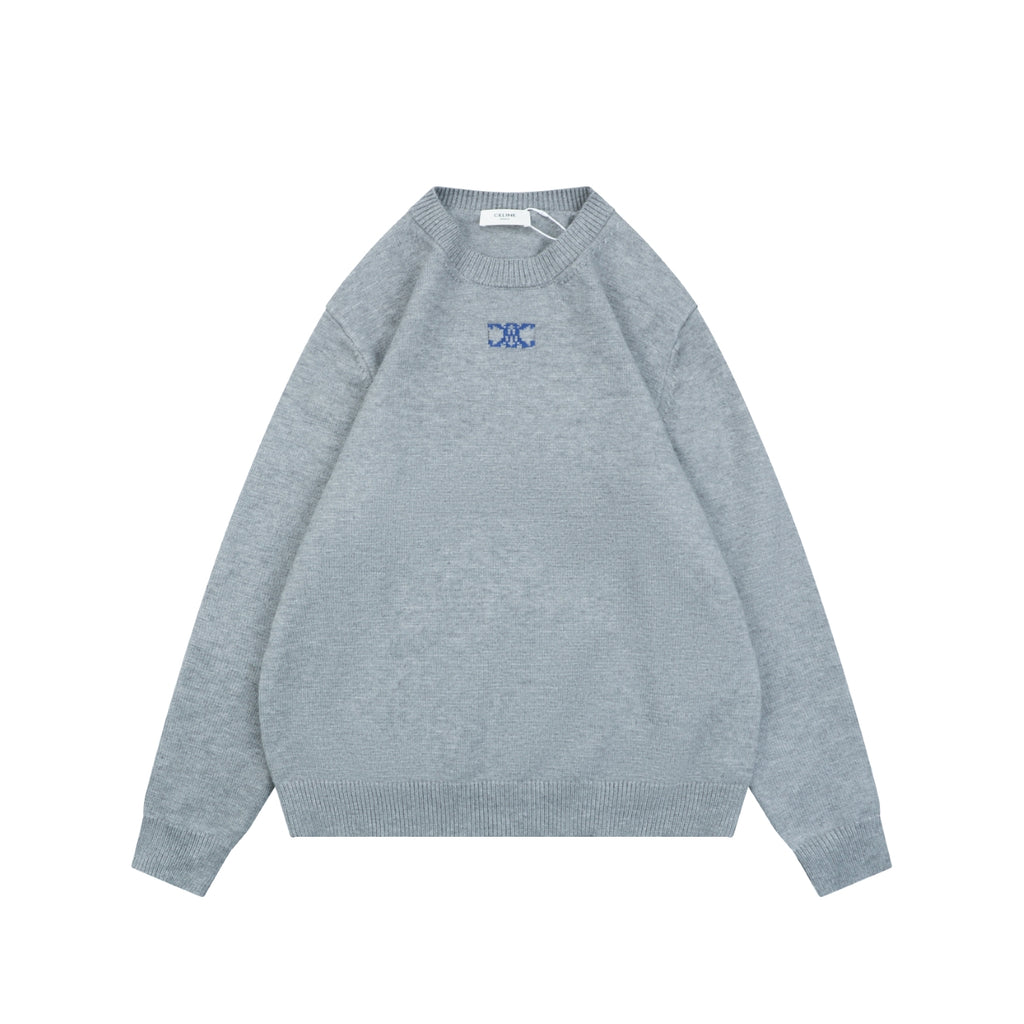 Celine Triomphe Logo Crewneck Sweater in Light Gray